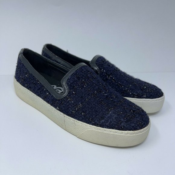 Sam Edelman Womens Becker Sneakers Shoes Blue White Round Toe Slip Ons 7.5 M - Picture 1 of 12